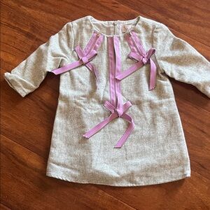 Halabaloo Gray Dress with Pink Ribbon Accents